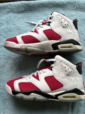 Jordan Kids White and Red High-Top Sneakers 7Y